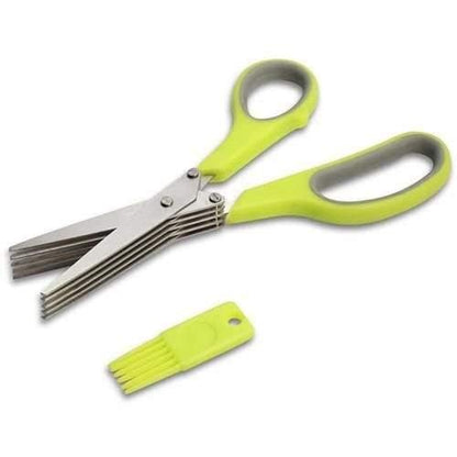 Multi-Function 5 Blade Vegetable Stainless Steel Herb Shredding Scissors with Cleaning Combo, Colour May Vary