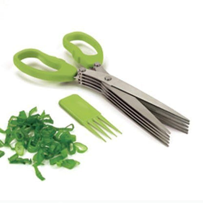 Multi-Function 5 Blade Vegetable Stainless Steel Herb Shredding Scissors with Cleaning Combo, Colour May Vary