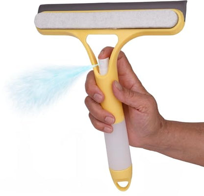 3-in-1 Window Cleaning Scraper with Spray Squeegee | Glass Cleaner Tool with Spray Bottle & Replaceable Sponge | Multifunctional Window Wiper for Home, Car, Bathroom & Mirrors (Yellow)