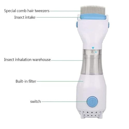 Electric Head Lice Comb – Chemical-Free Lice & Nits Removal Tool with Suction – Reusable Lice Capture Comb for Kids & Adults – Safe, Gentle, and Effective Hair Vacuum Machine (WHITE)