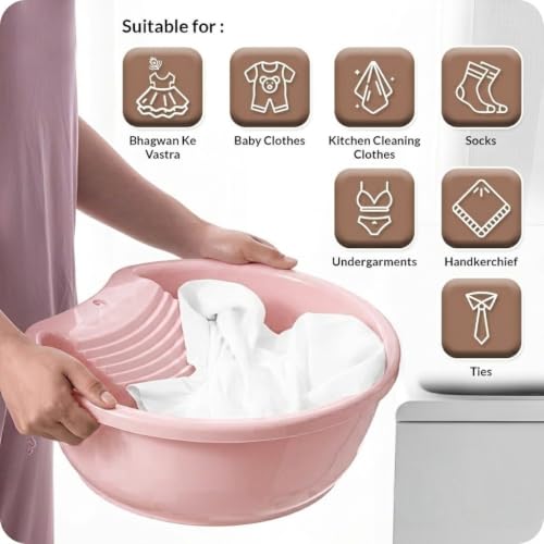 Portable Mini Wash Board Basin for Hand Washing Clothes | Multi-Purpose Plastic Laundry Tub for Baby Clothes, Socks, Undergarments & Small Garments