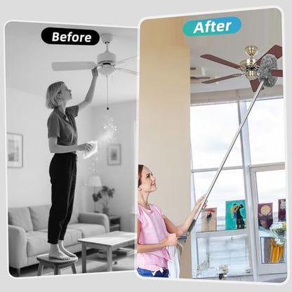 DRQ Ceiling Fan Cleaner Duster, Reusable Microfiber Duster with Extension Pole, 13 to 48 Inch Fan Blade Cleaner, Removable Dusters for Cleaning Walls Bookshelves Door Window Top (Grey)