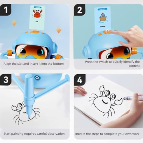 ADKD Interactive Kids Drawing Robot Toy | Early Educational Learning Assistant with 100 Flash Cards & 2 Pens, Step-by-Step Drawing, Fun Creativity Booster for Boys & Girls (Pink)