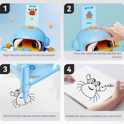 ADKD Interactive Kids Drawing Robot Toy | Early Educational Learning Assistant with 100 Flash Cards & 2 Pens, Step-by-Step Drawing, Fun Creativity Booster for Boys & Girls (Pink)