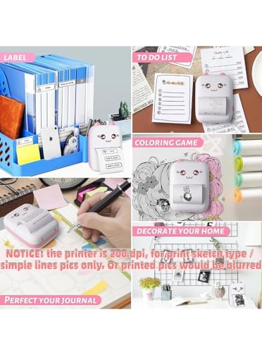 Mini Thermal Printer | Wireless Inkless Sticker & Label Printer - USB & APP Control, Pocket-Sized for Photos, Bookmarks, Cards, White