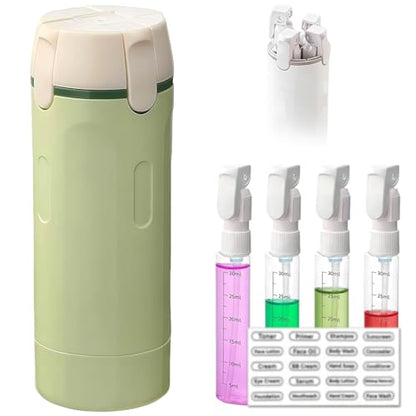 4 in 1 Travel Pump Dispenser Bottle, 30ml, 4 Pack Leakproof Pump Containers with Measuring Scale and Label Stickers, Portable Bottles for Toiletries, Shower and Travel, Green
