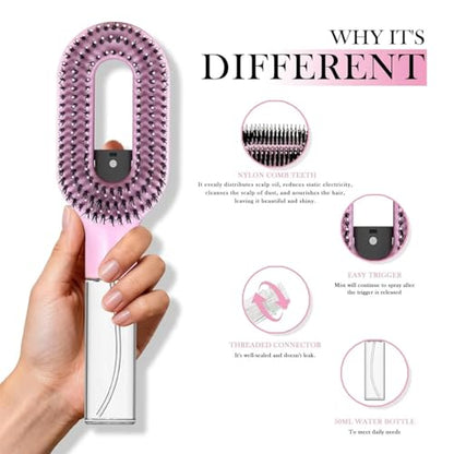 2-in-1 Spray Comb for Hair, Water Spray Detangling Brush with Built-In Mist Bottle, Anti-Frizz Wet Hair Brush for Men, Women & Kids Ideal for Long, Thick & Curly Hair
