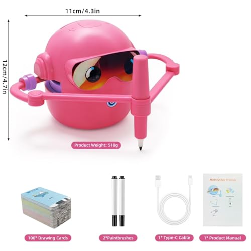 ADKD Interactive Kids Drawing Robot Toy | Early Educational Learning Assistant with 100 Flash Cards & 2 Pens, Step-by-Step Drawing, Fun Creativity Booster for Boys & Girls (Pink)