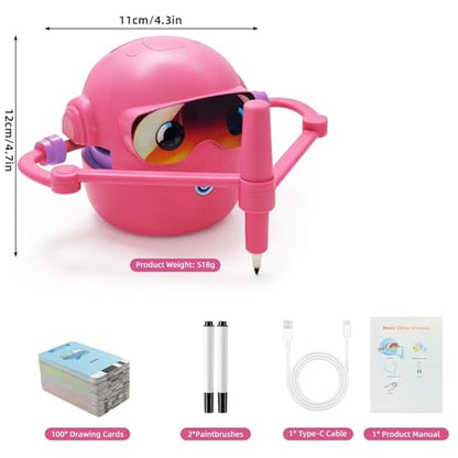 ADKD Interactive Kids Drawing Robot Toy | Early Educational Learning Assistant with 100 Flash Cards & 2 Pens, Step-by-Step Drawing, Fun Creativity Booster for Boys & Girls (Pink)