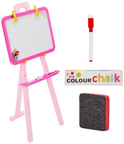 Amazon Brand - Jam & Honey 5-in-1 Kids Easel Board 4+ Years, Double-Sided Magnetic Whiteboard & Chalkboard with Alphabets & Numbers, Educational Art Learning Toy, BIS Certified Child Safe, Blue & Red