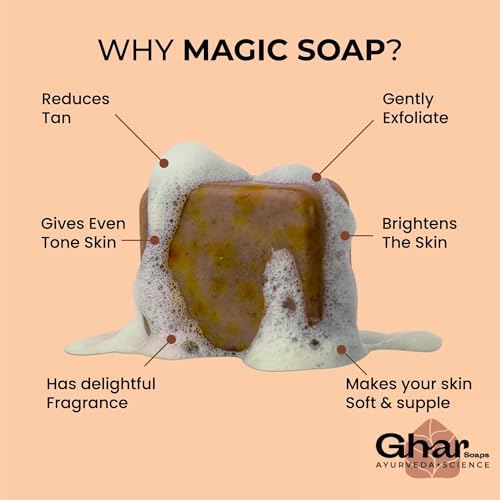 Ghar Soaps Sandalwood & Saffron Magic Soaps For Bath (300 Gms Pack Of 3) | Paraben Free | Chandan & Kesar Bath Soap | Handmade Soaps For Glowing | Skin Brightening Soap For Men & Women