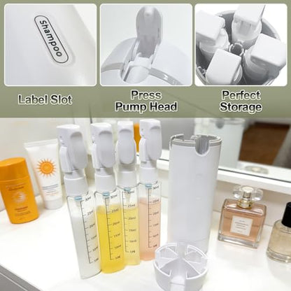 4 in 1 Travel Pump Dispenser Bottle, 30ml, 4 Pack Leakproof Pump Containers with Measuring Scale and Label Stickers, Portable Bottles for Toiletries, Shower and Travel, Green