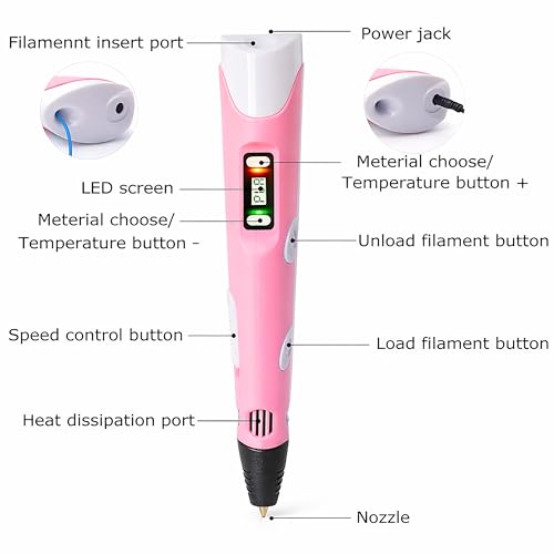 VGRASSP 3D Drawing Pen Toy for Kids with Temperature Control LCD Display - USB Powered STEM Craft Modeling Toy with 3 PLA Filaments and Pen Stand - Color As Per Stock