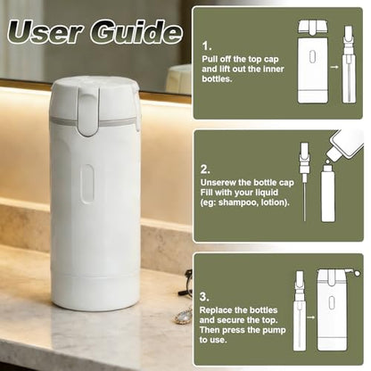 4 in 1 Travel Pump Dispenser Bottle, 30ml, 4 Pack Leakproof Pump Containers with Measuring Scale and Label Stickers, Portable Bottles for Toiletries, Shower and Travel, Green