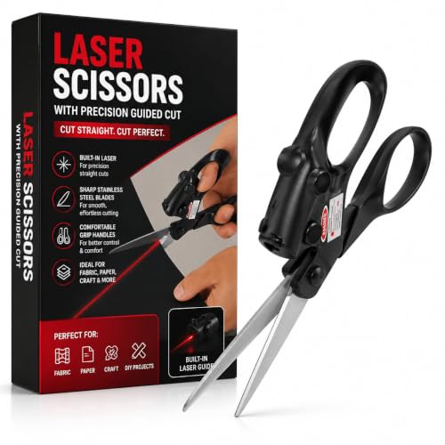 Laser Scissors with Adjustable Laser Guide – Professional Sewing & Craft Scissors for Straight Cutting of Fabric, Paper, Gift Wrapping, Scrapbooking, and DIY Projects (1 Pc)