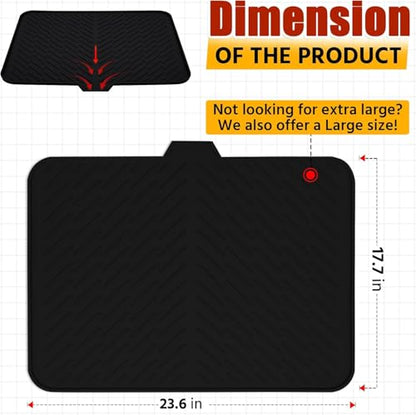 Fayleeko Silicone Dish Drying Mat for Kitchen Counter Heat Resistant, Non-Slip, Built-in Drain Lip Kitchen Sink Mat 23×17 inch (Black, Large)