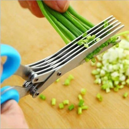 Multi-Function 5 Blade Vegetable Stainless Steel Herb Shredding Scissors with Cleaning Combo, Colour May Vary
