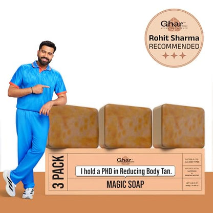 Ghar Soaps Sandalwood & Saffron Magic Soaps For Bath (300 Gms Pack Of 3) | Paraben Free | Chandan & Kesar Bath Soap | Handmade Soaps For Glowing | Skin Brightening Soap For Men & Women