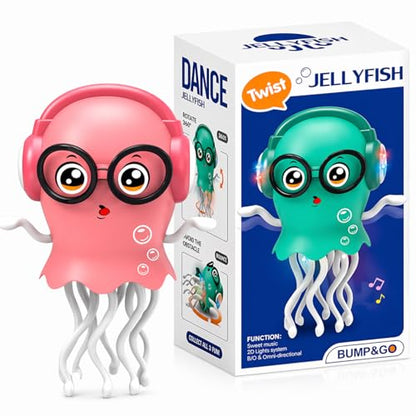 Dancing Jellyfish Toy for Kids with Music, LED Lights & 360° Bump-and-Go Action | Battery Operated Dancing Octopus Toy with Obstacle Sensor | Cute Jelly Fish Toys for Kids (Random Colour)