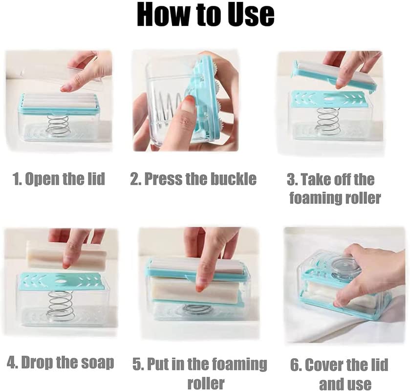 2 in 1 Portable Laundry Soap Roller Box Plastic Soap Dispenser Case with Lid and Rolling Scrubber for Easy Cloth Washing, Compact Hand Washing Tool for Home & Travel (Made in India)