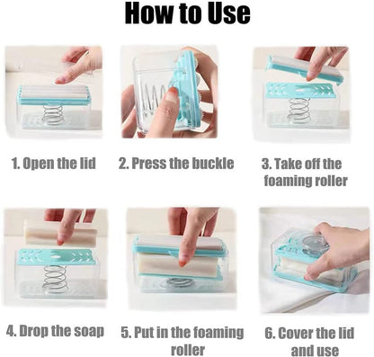 2 in 1 Portable Laundry Soap Roller Box Plastic Soap Dispenser Case with Lid and Rolling Scrubber for Easy Cloth Washing, Compact Hand Washing Tool for Home & Travel (Made in India)