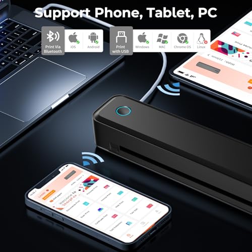 SEZNIK Portable A4 Printer, Bluetooth, Inkless Thermal Printer | USB, Bluetooth Compatible with Android iOS Laptop | 1 Year Warranty (Lite-203DPI-Black)