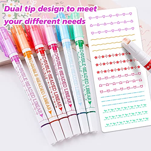 HUBTURE Curve Highlighter Pen | 6 Different Curve Shape | Fine Tips | for Drawing, journaling, letters, cards, scrapbooking 6pcs