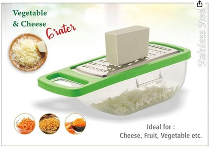 Stainless Steel Cheese Grater with Container – Kitchen Grater for Cheese, Vegetables, Fruits & Ginger – Box Grater with Storage for Easy Grating & Collection