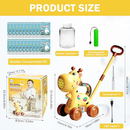 Automatic Bubble Machine, Soap Bubbles Lawn Mower for Children, Rechargeable Giraffe Bubble Machine, with Light, Lawn Mower, Outdoor Toy for Children