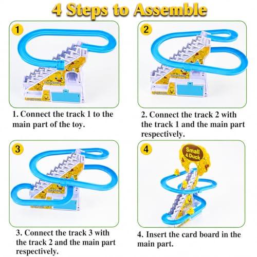 KmCho Duck Track Toy for Kids, Automatic Stair Climbing Duck Set with Flashing LED Lights & Music, Cartoon Duck Escalator Race Track Toy, Educational Battery Operated Toy for Boys & Girls