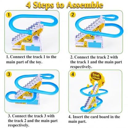 KmCho Duck Track Toy for Kids, Automatic Stair Climbing Duck Set with Flashing LED Lights & Music, Cartoon Duck Escalator Race Track Toy, Educational Battery Operated Toy for Boys & Girls
