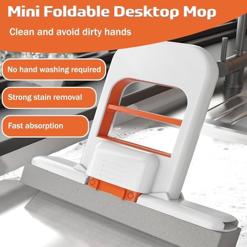 Mini Foldable Desktop Sponge Mop, Portable Handheld Self-Squeeze Cleaning Mop, Wet & Dry Cleaning Tool for Kitchen, Bathroom, Tiles, Glass, Window, Desk & Small Spaces (Pack of 1)