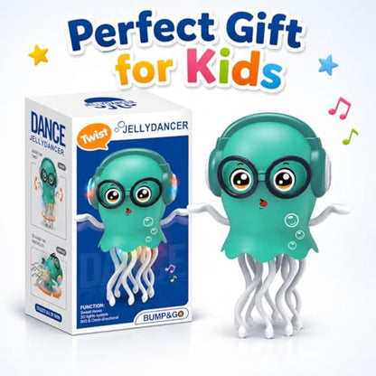 Dancing Jellyfish Toy for Kids with Music, LED Lights & 360° Bump-and-Go Action | Battery Operated Dancing Octopus Toy with Obstacle Sensor | Cute Jelly Fish Toys for Kids (Random Colour)