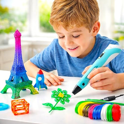 VGRASSP 3D Drawing Pen Toy for Kids with Temperature Control LCD Display - USB Powered STEM Craft Modeling Toy with 3 PLA Filaments and Pen Stand - Color As Per Stock