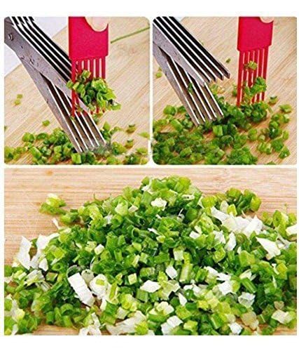 Multi-Function 5 Blade Vegetable Stainless Steel Herb Shredding Scissors with Cleaning Combo, Colour May Vary