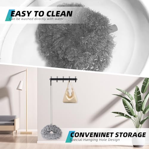 DRQ Ceiling Fan Cleaner Duster, Reusable Microfiber Duster with Extension Pole, 13 to 48 Inch Fan Blade Cleaner, Removable Dusters for Cleaning Walls Bookshelves Door Window Top (Grey)