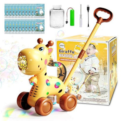 Automatic Bubble Machine, Soap Bubbles Lawn Mower for Children, Rechargeable Giraffe Bubble Machine, with Light, Lawn Mower, Outdoor Toy for Children