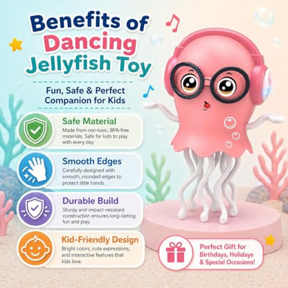 Dancing Jellyfish Toy for Kids with Music, LED Lights & 360° Bump-and-Go Action | Battery Operated Dancing Octopus Toy with Obstacle Sensor | Cute Jelly Fish Toys for Kids (Random Colour)