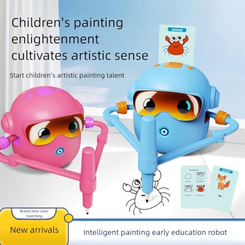 ADKD Interactive Kids Drawing Robot Toy | Early Educational Learning Assistant with 100 Flash Cards & 2 Pens, Step-by-Step Drawing, Fun Creativity Booster for Boys & Girls (Pink)
