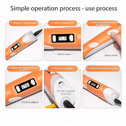 VGRASSP 3D Drawing Pen Toy for Kids with Temperature Control LCD Display - USB Powered STEM Craft Modeling Toy with 3 PLA Filaments and Pen Stand - Color As Per Stock