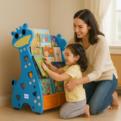 Amazon Brand - Jam & Honey 5-in-1 Kids Easel Board 4+ Years, Double-Sided Magnetic Whiteboard & Chalkboard with Alphabets & Numbers, Educational Art Learning Toy, BIS Certified Child Safe, Blue & Red