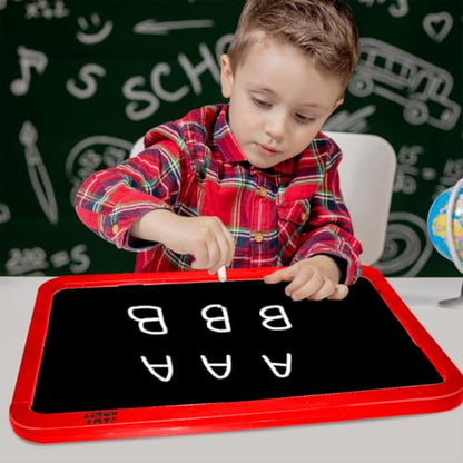 Amazon Brand - Jam & Honey 5-in-1 Kids Easel Board 4+ Years, Double-Sided Magnetic Whiteboard & Chalkboard with Alphabets & Numbers, Educational Art Learning Toy, BIS Certified Child Safe, Blue & Red