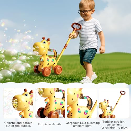 Automatic Bubble Machine, Soap Bubbles Lawn Mower for Children, Rechargeable Giraffe Bubble Machine, with Light, Lawn Mower, Outdoor Toy for Children
