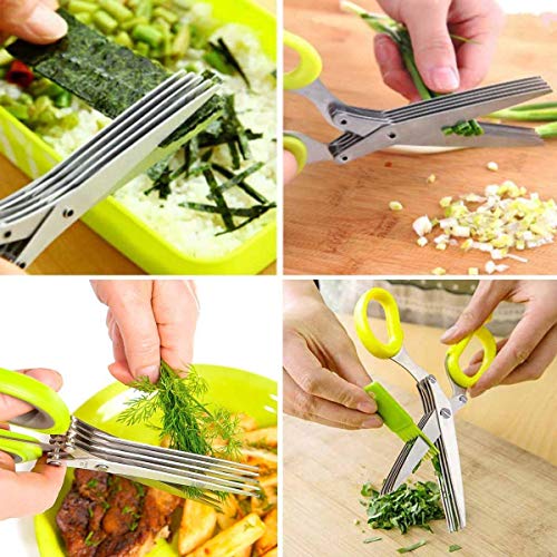 Multi-Function 5 Blade Vegetable Stainless Steel Herb Shredding Scissors with Cleaning Combo, Colour May Vary