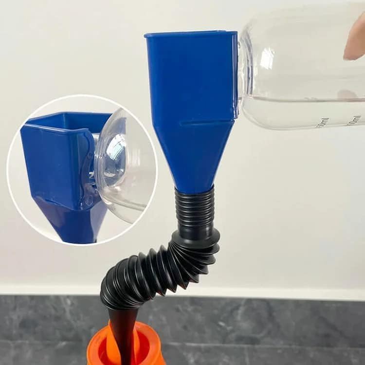 MR.JV Flexible Draining Tool Snap Funnel – Spill-Free Plastic Funnel, Multifunctional Long Neck for Automotive Oil, Engine Fluids, Water, Diesel, Kerosene, and More (Pack of 1)