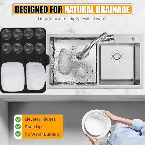 Fayleeko Silicone Dish Drying Mat for Kitchen Counter Heat Resistant, Non-Slip, Built-in Drain Lip Kitchen Sink Mat 23×17 inch (Black, Large)