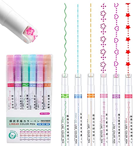 HUBTURE Curve Highlighter Pen | 6 Different Curve Shape | Fine Tips | for Drawing, journaling, letters, cards, scrapbooking 6pcs
