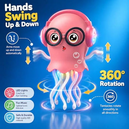 Dancing Jellyfish Toy for Kids with Music, LED Lights & 360° Bump-and-Go Action | Battery Operated Dancing Octopus Toy with Obstacle Sensor | Cute Jelly Fish Toys for Kids (Random Colour)