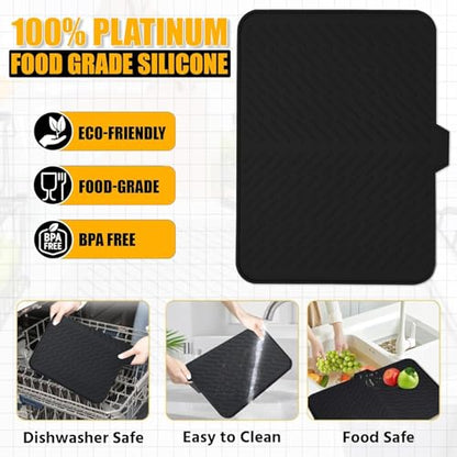 Fayleeko Silicone Dish Drying Mat for Kitchen Counter Heat Resistant, Non-Slip, Built-in Drain Lip Kitchen Sink Mat 23×17 inch (Black, Large)