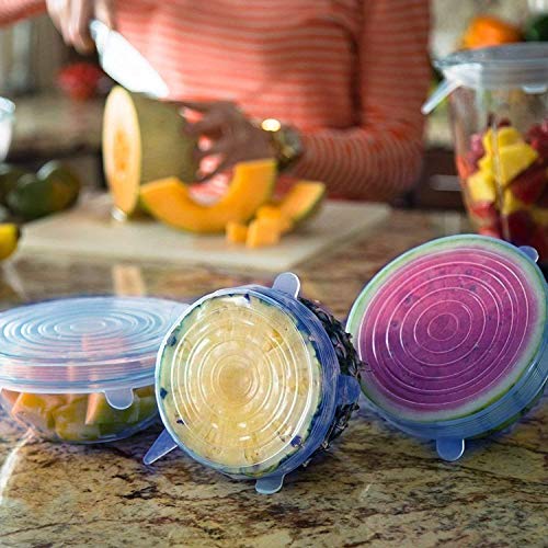 Carrot - Silicone Stretch Lids, Multi Size Reusable Silicone Lids Food And Bowl Covers, Dishwasher And Freezer Safe (Color May Vary) (Pack Of 6 Pcs), 10x10x2 Cm